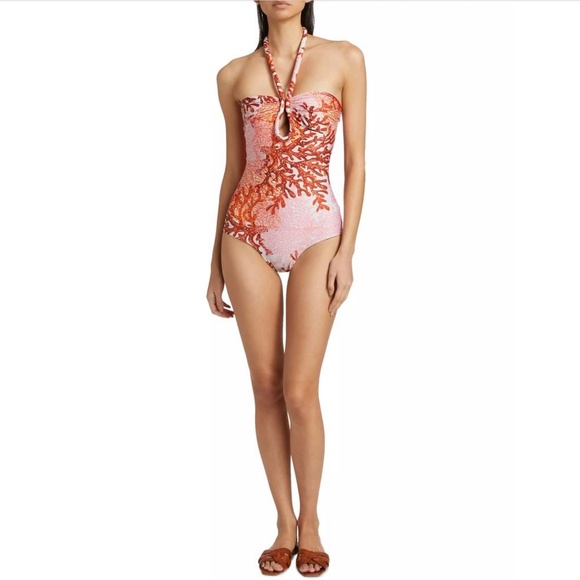 Silvia Tcherassi Coral Frazer Branch Adjustable Halter Neck One-Piece Swimsuit S - Picture 5 of 11